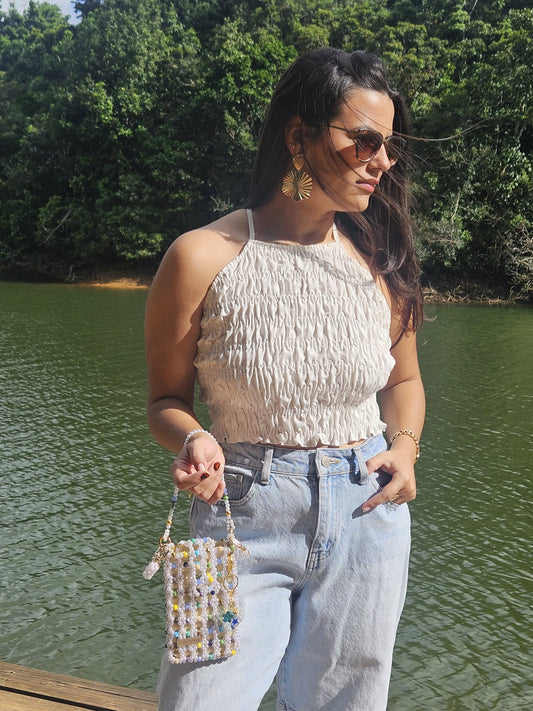 Cartera en Perlas: Blanca y Colores