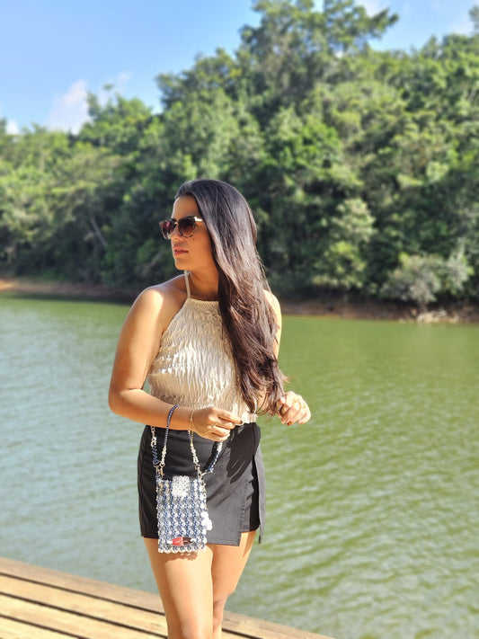 Cartera en Perlas: Azul