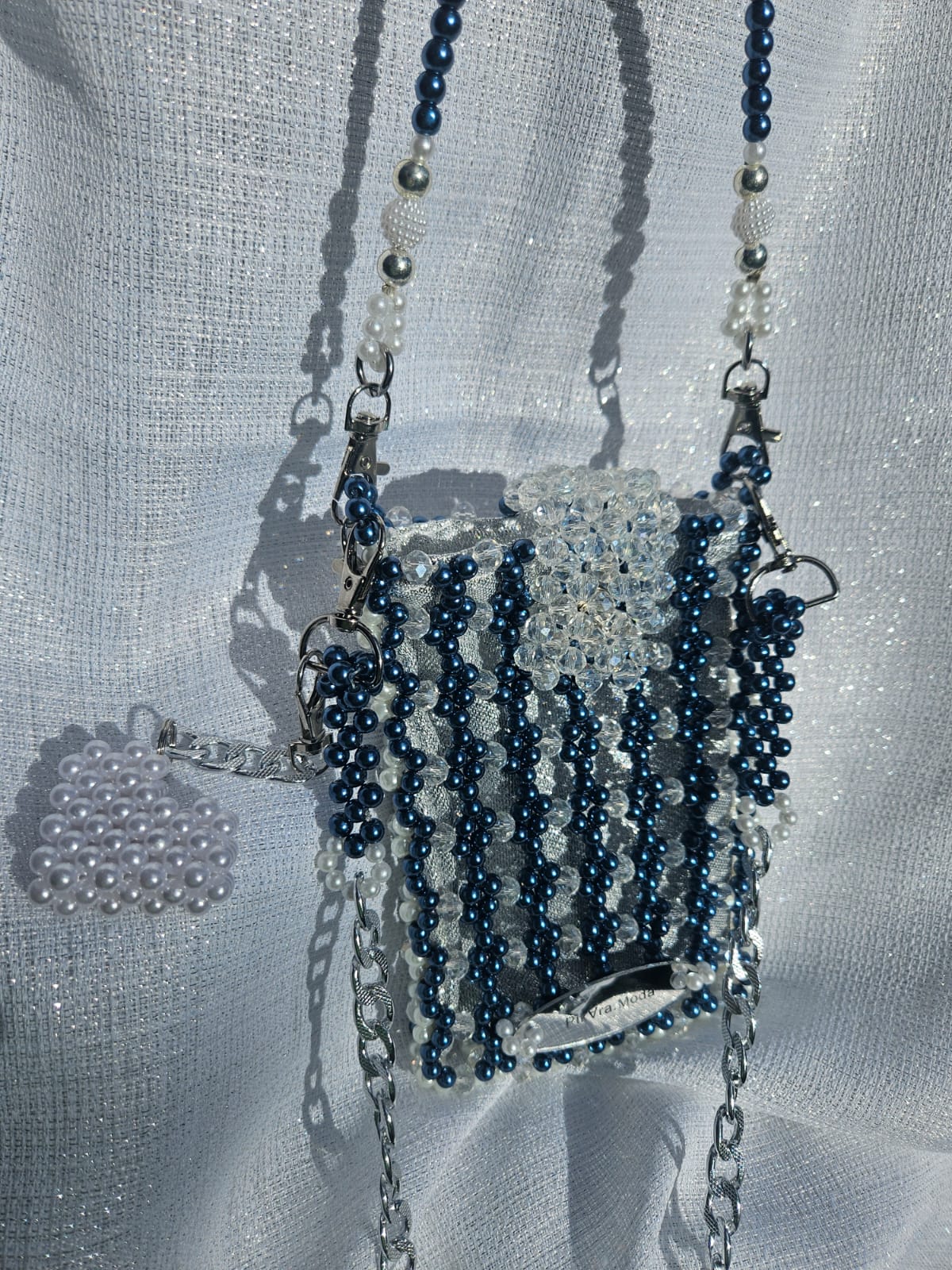 Cartera en Perlas: Azul