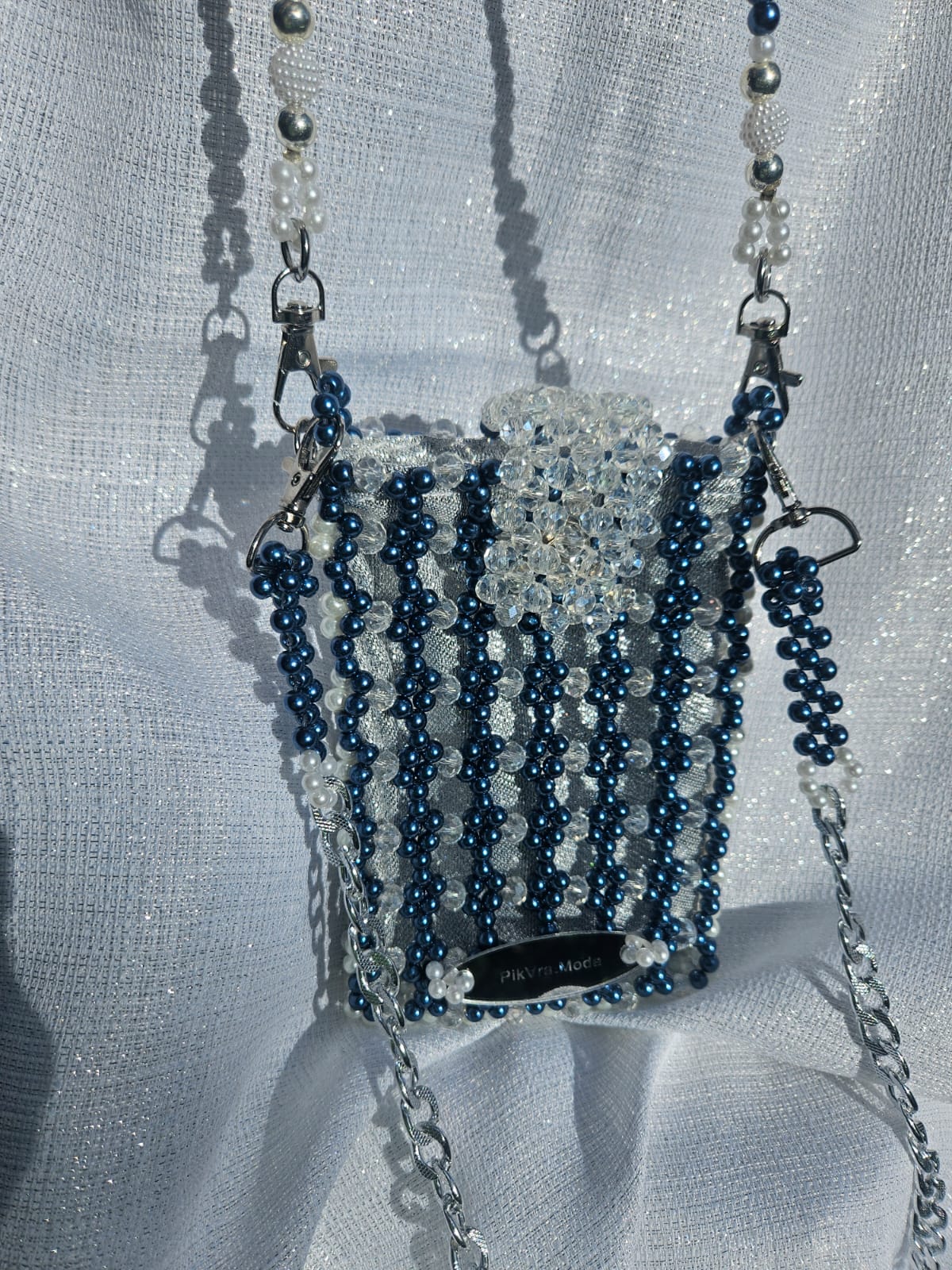 Cartera en Perlas: Azul