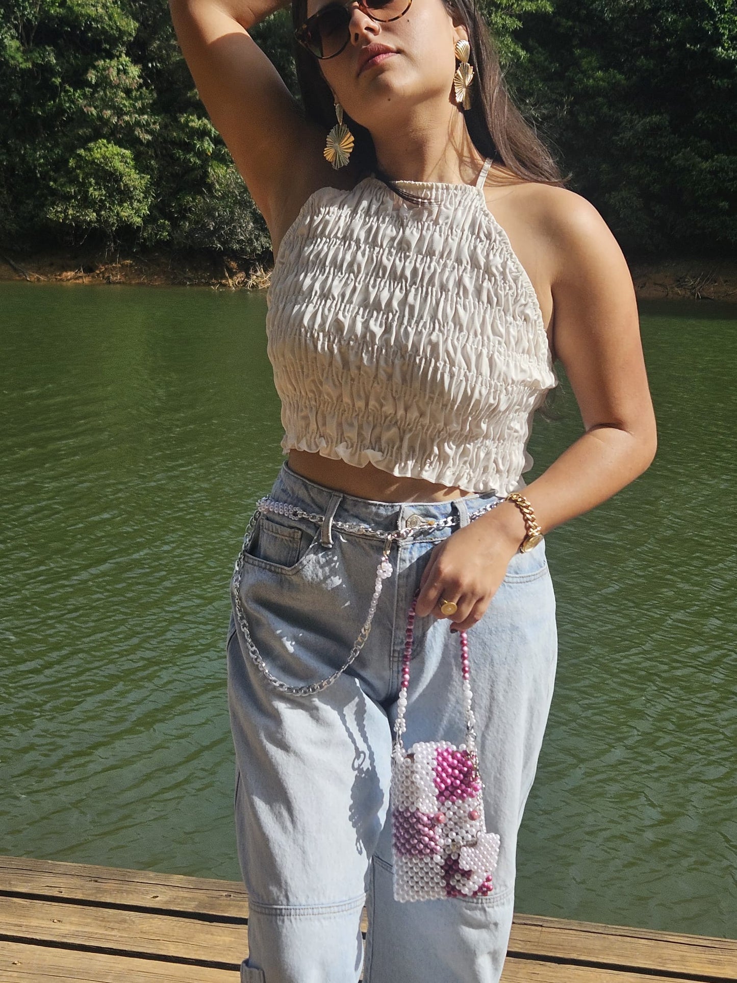 Cartera en Perlas: Cuadros Rosas