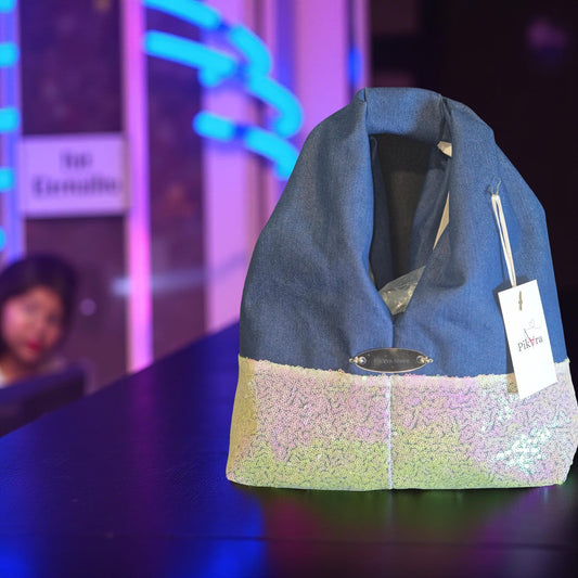 Bolso en tela de mahón y lentejuelas tornasol