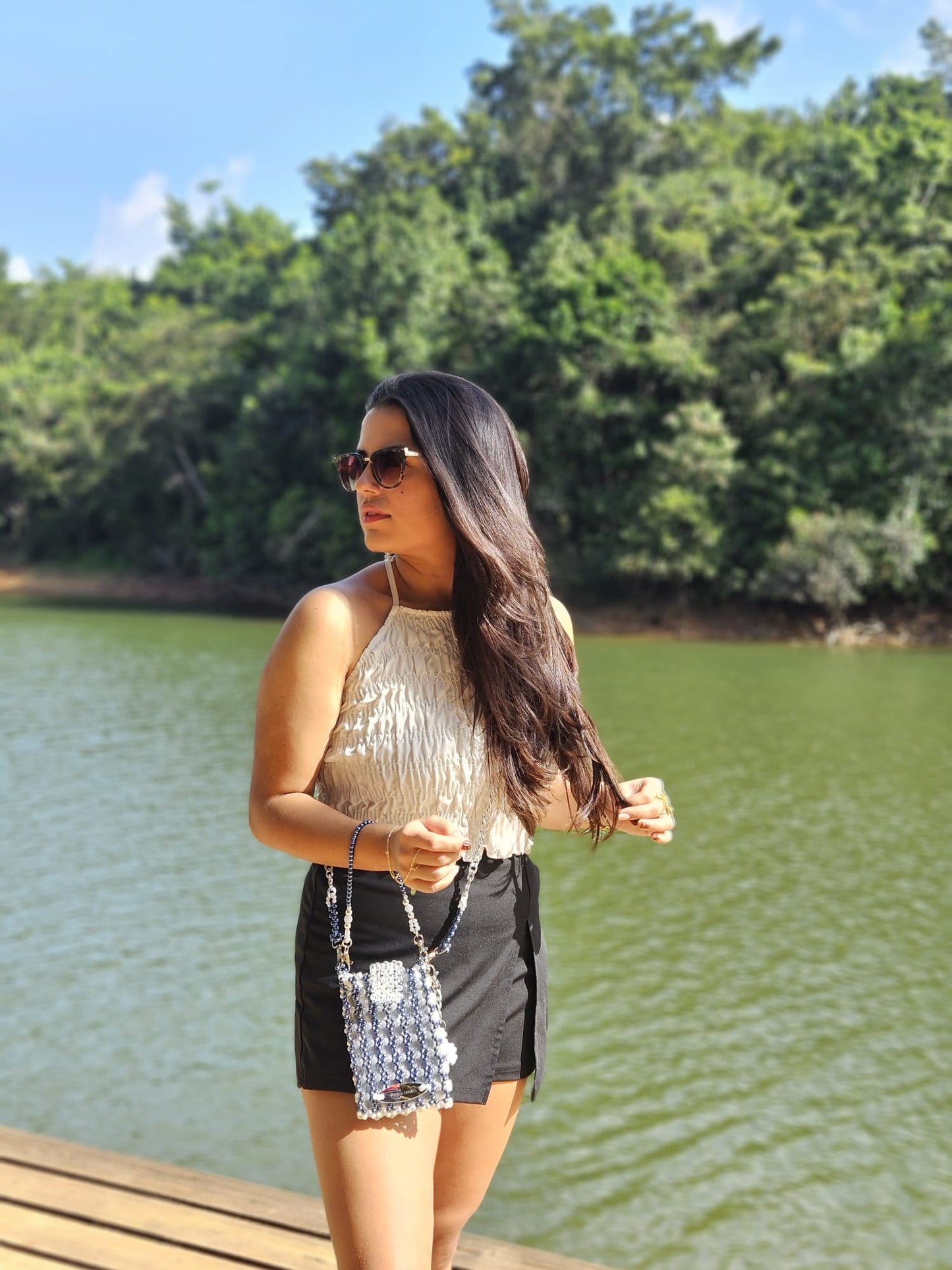 Cartera en Perlas: Azul