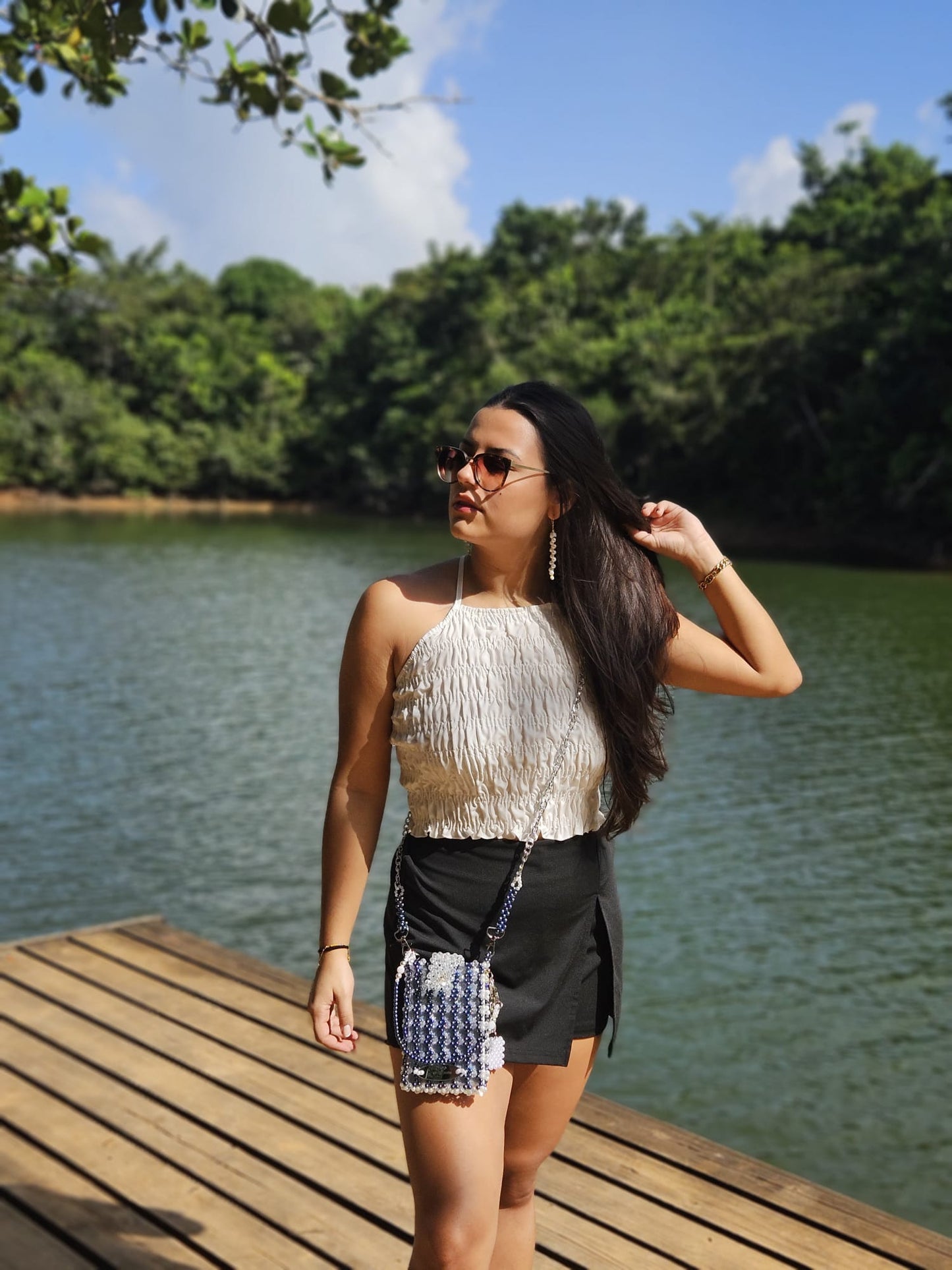 Cartera en Perlas: Azul