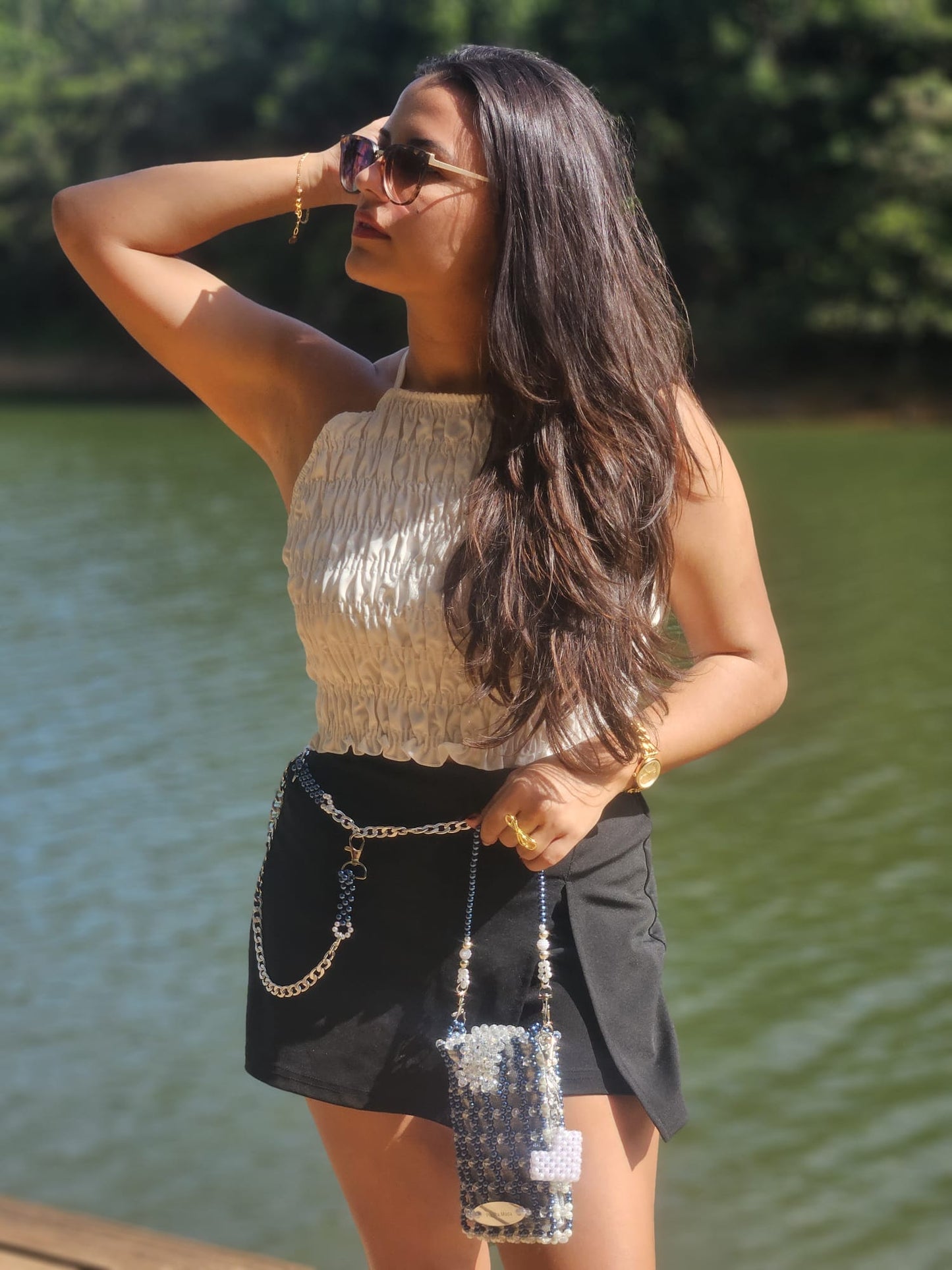 Cartera en Perlas: Azul
