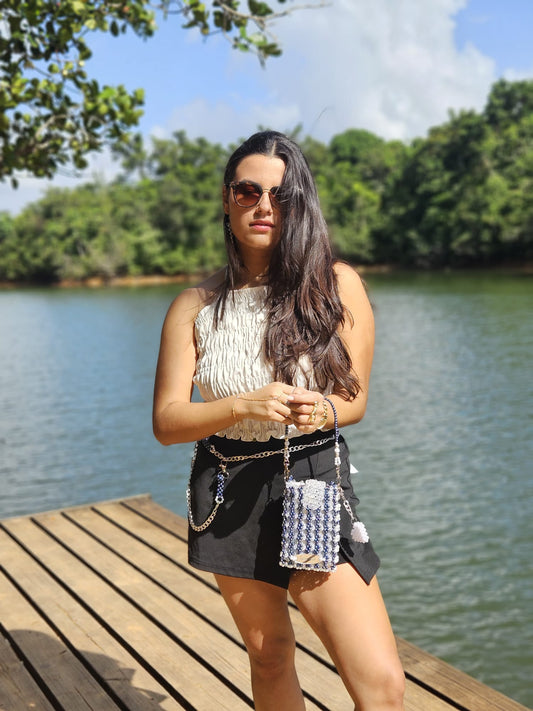 Cartera en Perlas: Azul