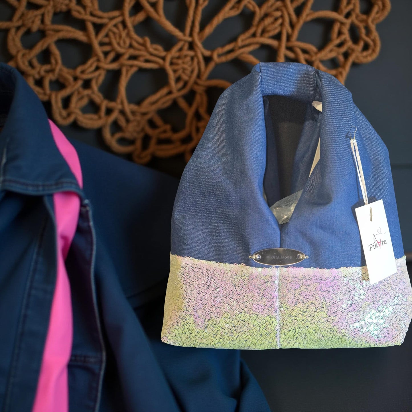 Bolso en tela de mahón y lentejuelas tornasol
