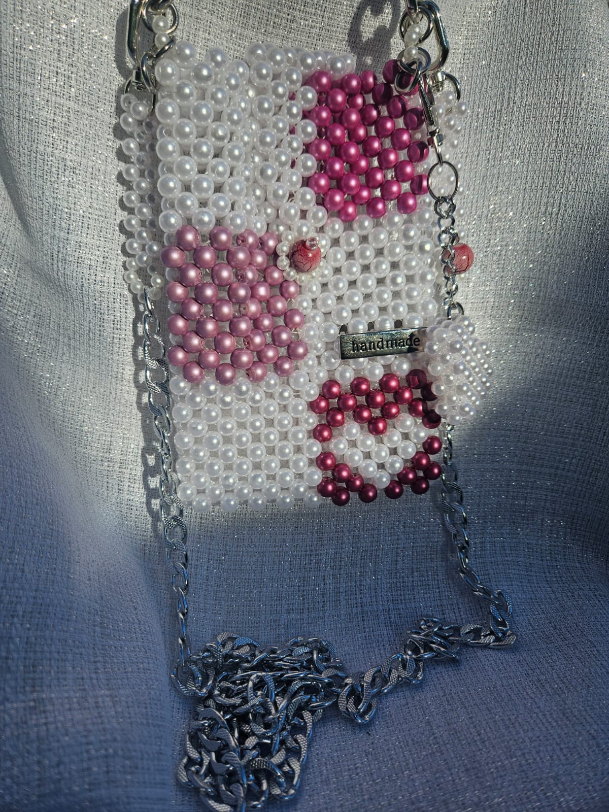 Cartera en Perlas: Cuadros Rosas