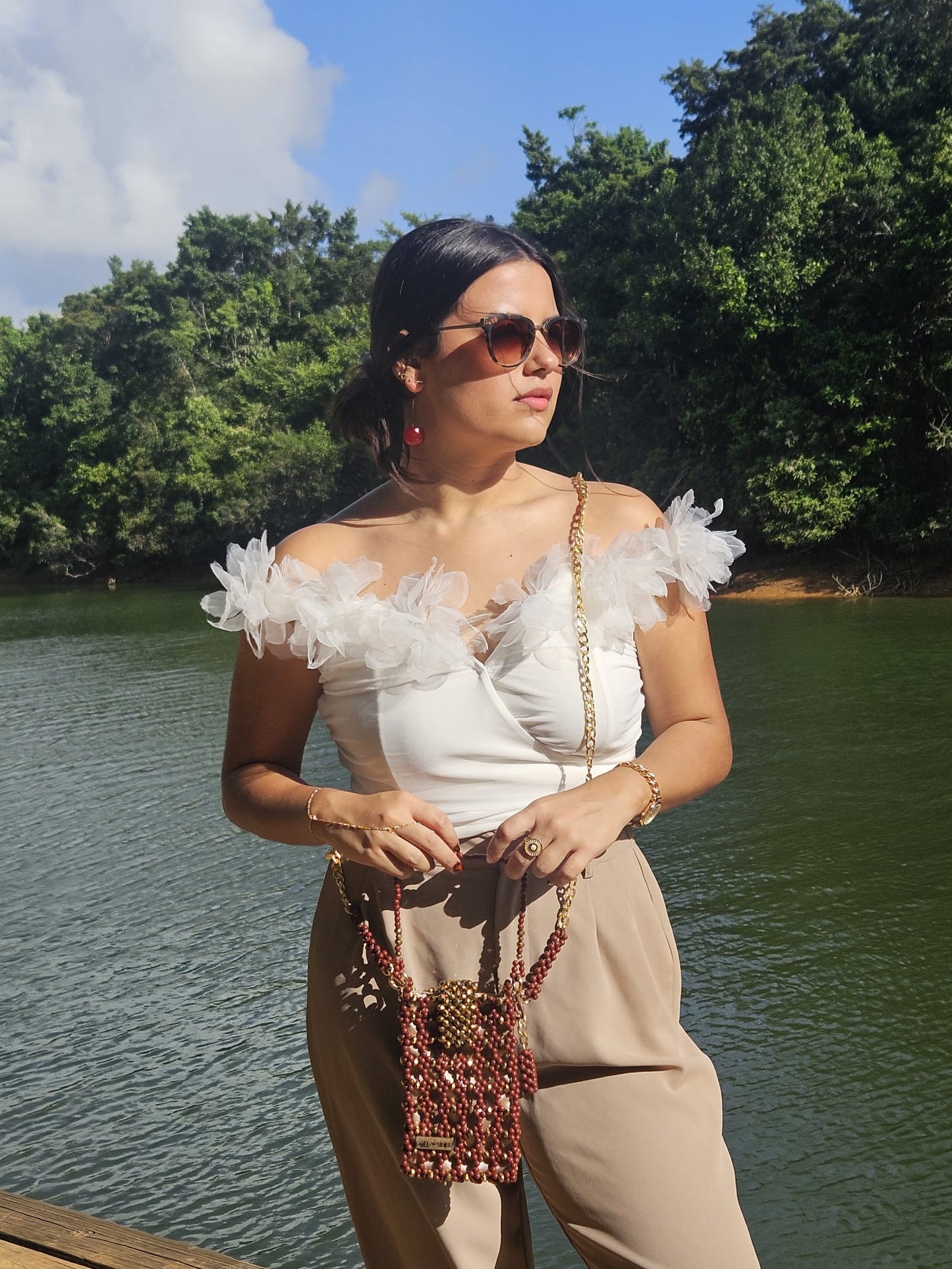 Cartera en Perlas: Terracota y Oro