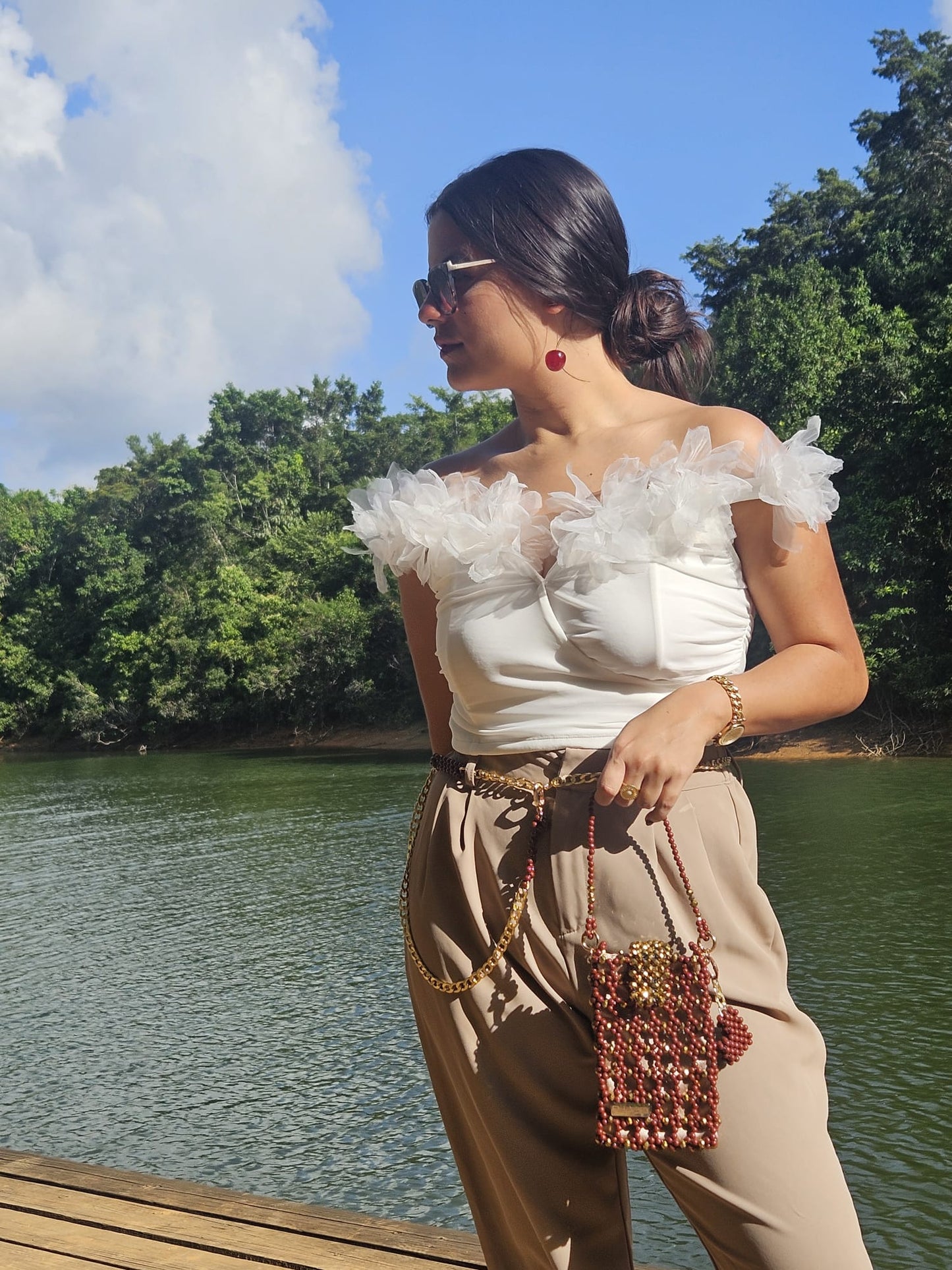 Cartera en Perlas: Terracota y Oro