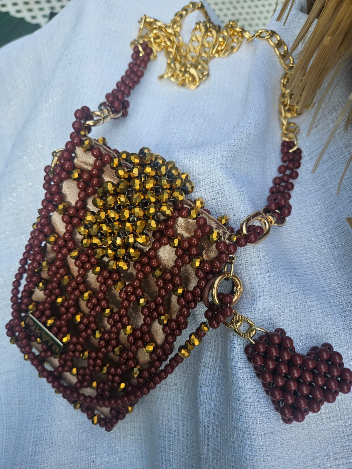 Cartera en Perlas: Terracota y Oro