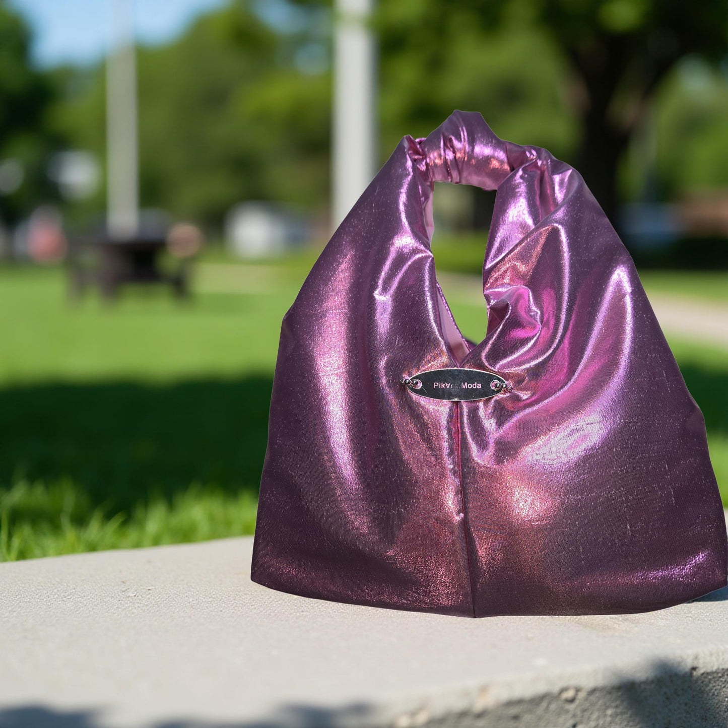Bolso en tela: Tonalidad Metálica Purpura